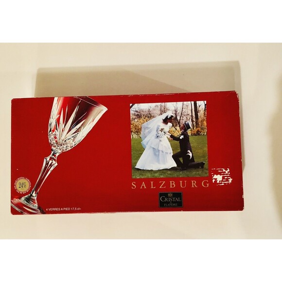 SALZBURG CRISTAL DE FLANDRE 4 VERRES A PIED  6 1/4 OZ.  MADE IN FRANCE - Picture 7 of 9